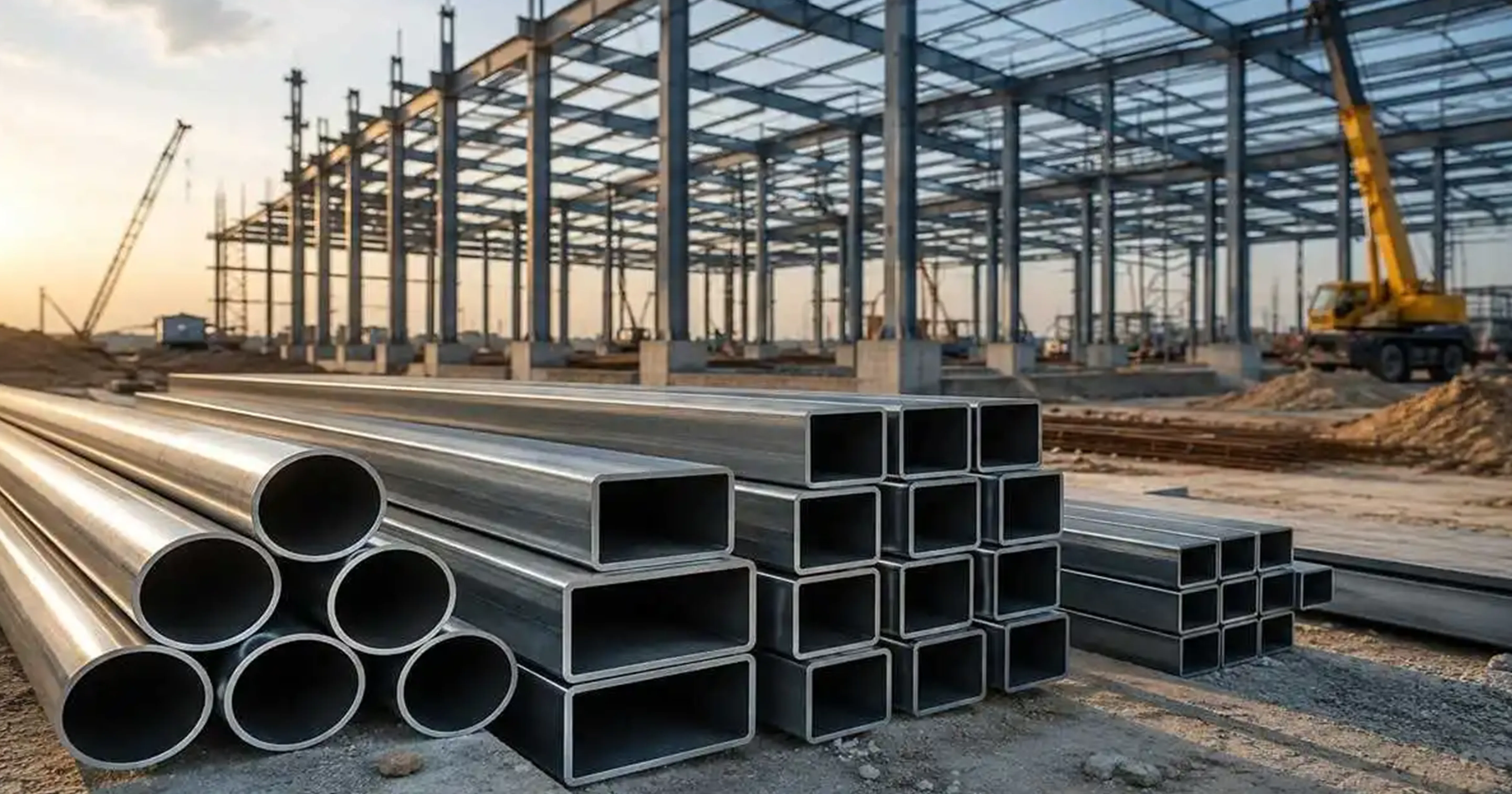 Structural steel tubes used in construction and infrastructure projects
