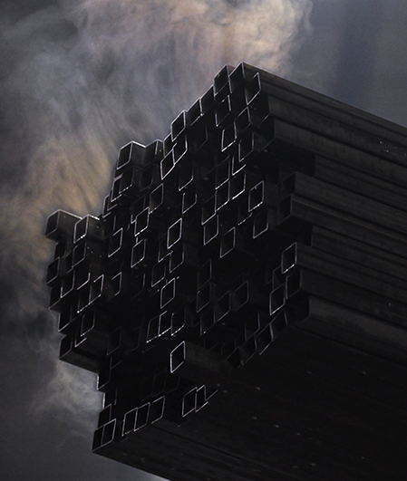 Stacked ERW square steel tubes ready for various industrial applications