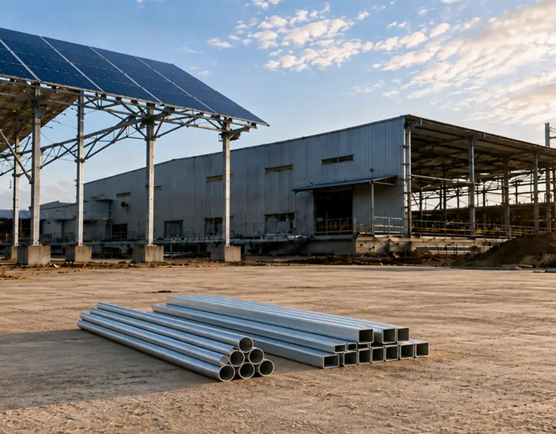 Pre-Galvanised GP Pipes used in solar mounting structures, roofing and construction applications