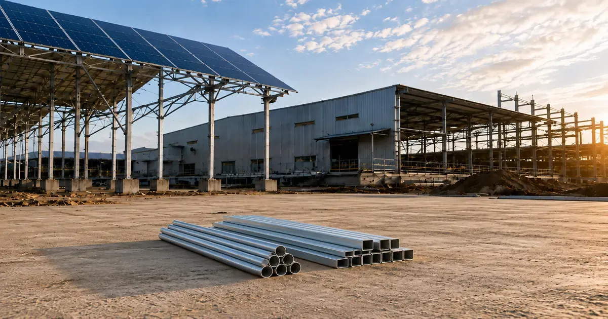 Pre-Galvanised GP Pipes used in solar mounting structures, roofing and construction applications