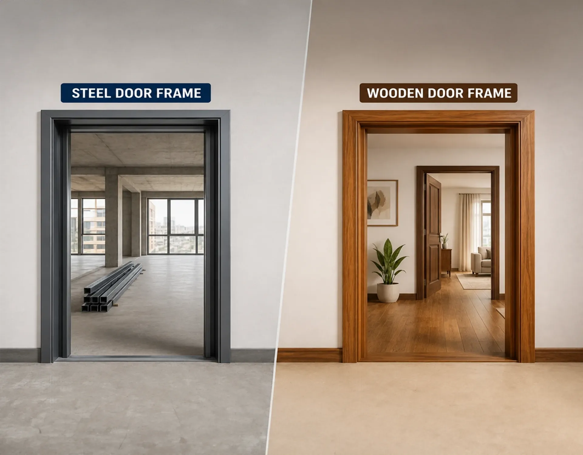 Steel door frame and wooden door frame compared for modern residential and commercial buildings