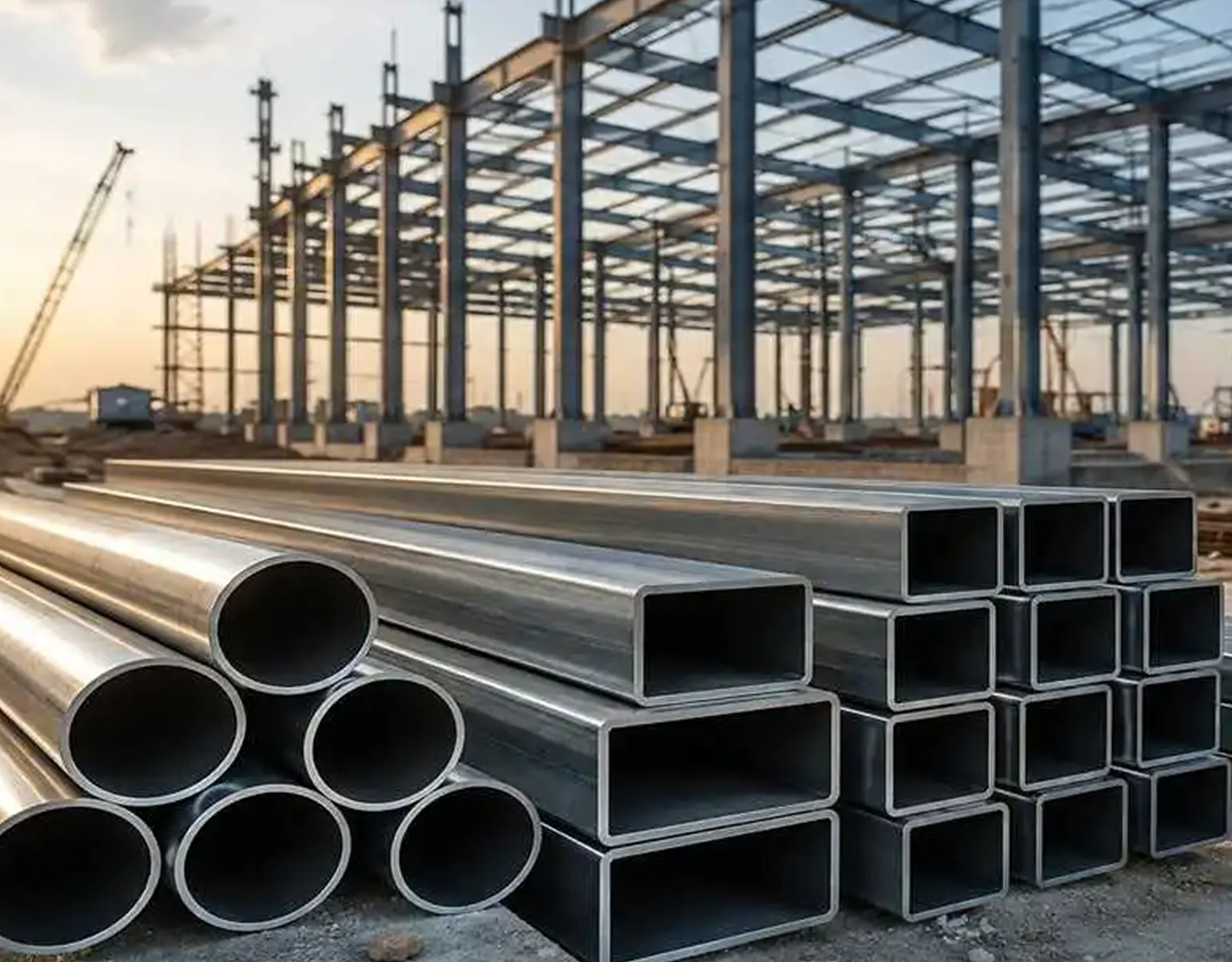 Structural steel tubes used in construction and infrastructure projects